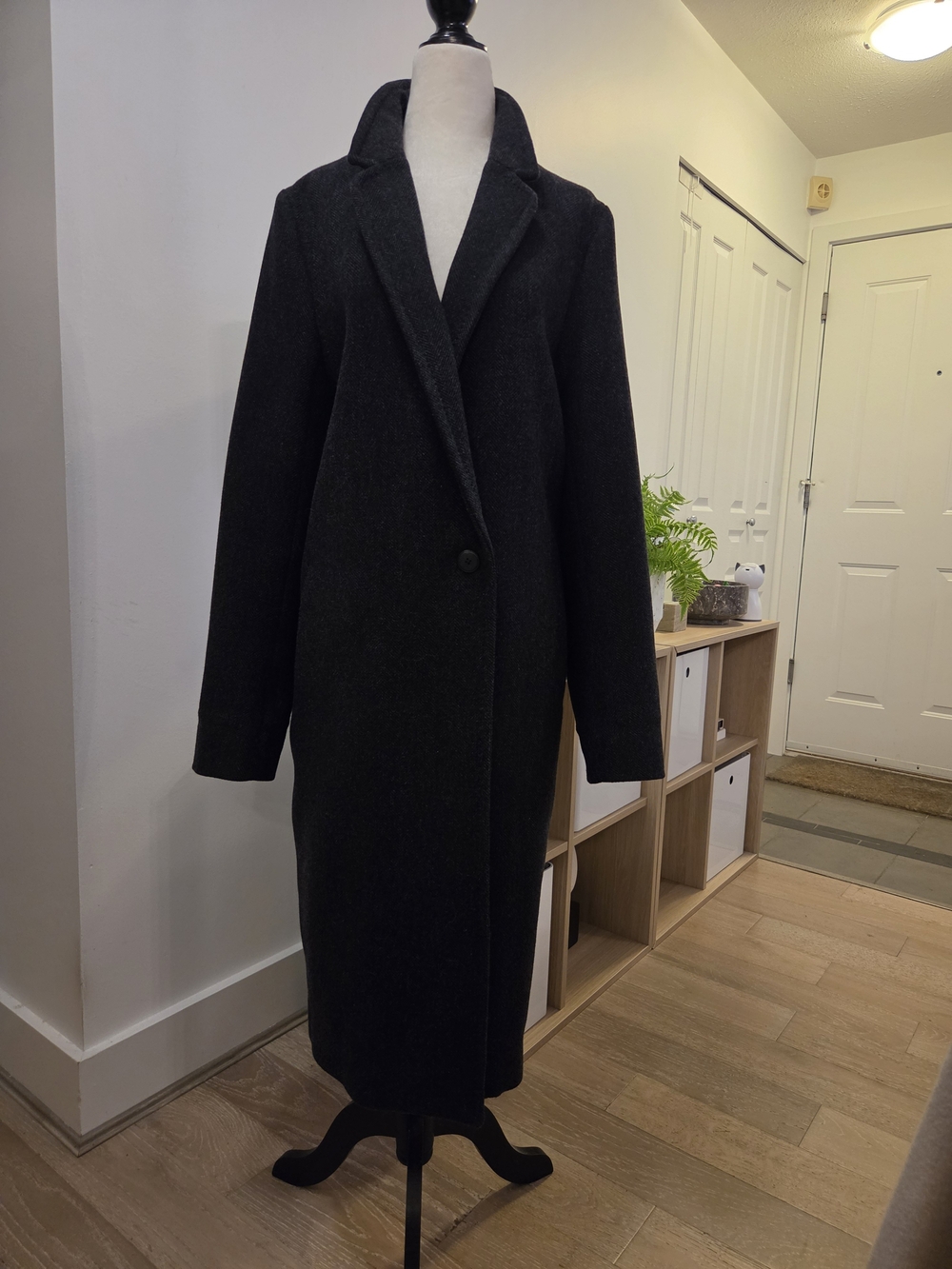 Babaton Dark Charcoal Single-Button Long Coat